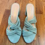 Stuart Weitzman Women’s 6 Suede Twist Block 75 Block Sandal Heel Teal Green Photo 1