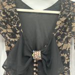 Womens Vampy Whimsigoth Dark Back Bow Lace Floral Long Sleeve Peplum Top Black Size XS Photo 3
