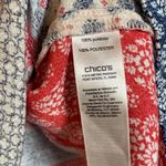 Chico's CHICO’S Size 0 Cold Shoulder Tie Neck Blouse Red Blue Cream Patchwork Bandana Photo 14