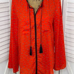 Libby‎ Edelman Bumble Bee Blouse Red Black Medium Long Bell Sleeve Photo 0
