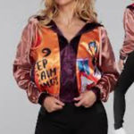 Vibrant Orange and Purple‎ Women's Bomber Jacket Size L Photo 0