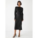 & Other Stories & Other Stories Open Back Midi Dress Size Small Black Satin Long Sleeve Cocktail Photo 2