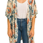 Nordstrom Size Small White and Pink Floral Oversized Bohemian Kimono Top. Photo 0