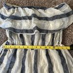 Mystree  Women’s Blue Striped Wide Leg Off-Shoulder Jumpsuit Sz Medium Photo 7