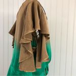 Heart Moon Star Brown and Green Ruffle Sleeve Silk Mai Tie Top Size M Photo 2