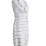 London Times  Silver Layered & Ruffled Neckline Lined Casual Trendy Chic Dress Photo 3