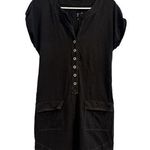 Neon Buddha Black Tunic Dress Decorate Buttons White Stitching / Size S Photo 0