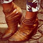 Free People NEW Hybrid Heel Boots Terracotta Tan Destroyed Leather Ankle Booties Photo 2