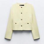 ZARA Tweed Cropped Blazer Gold Buttons Yellow Size M Photo 11