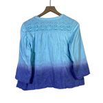Chico's  Linen Blend Open Cardigan Sweater Sz 1 M Beaded Ombre Blue‎ Embroidered Photo 1