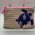 Vera Bradley A Rare HTF  Straw Turtle Blue Pink Cosmetic Makeup Honu Zip Pouch Photo 1