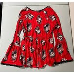Red Floral Flowers Lace Frilly Bell Sleeve Shirt Top Blouse Size M 🌹✨ Size M Photo 1