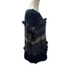 Dana Buchman  Blue & Cream Fringed Short Sleeve Cotton Sweater Photo 2