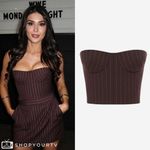 Alex Perry Lurex Pinstripe Strapless Crop Top in Chocolate 2 New Womens Corset Brown Photo 12