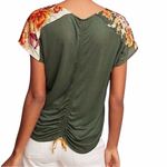 Anthropologie  Tiny Satin Evesham Floral V Neck Cinched Cap Sleeve Top Blouse XS Photo 2