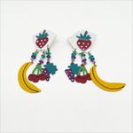 Vintage 1980s Colorful Metal Dangling Hanging Fruit Earrings Pierced Ears Red Photo 0