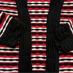 Toula Cardigan Sweater Black Red White Ruched 3/4 Sleeve Open Front Large Photo 8