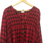 Knox Rose Women Top 2X Red Plaid Rayon Button Front Boho Peasant Western Cowgirl Photo 2