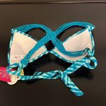 Hula Honey  push-up bikini Top, racer strappy back, ties at back, Blue, M, NWT Photo 8