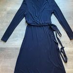 Boden USA Boden Jersey Long Sleeves Waist Tie Belted Midi Navy Blue Dress Size 8 Stretch Photo 0