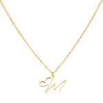 Letter M Cursive Heart Initial Necklace Gold Photo 0