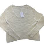 AEMI+CO Sweater Womens Small Cream Ribbed V Neck Pullover Long Sleeve Knit Soft Photo 0