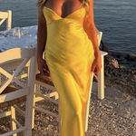 ZARA  golden Yellow Maxi satin corset bodycon formal Dress evening party wedding Photo 0