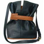 J.P. Ourse Madison Avenue Leather Bucket Bag Black Tan Shoulder Purse EUC Photo 0