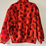 FUDA Jacket Womens L Orange Leaf Fall Bomber Zip Mock Neck 100% Silk Bright Bold Red Size L Photo 1