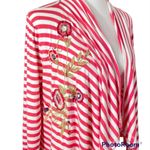 Soft Surroundings  Pink/white striped embroidered knit open cardigan Photo 3