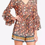 Jessica Simpson  Floral Long Sleeve V-Neck Country Western Romper Photo 0