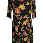 Violet Fish Bohemian Pleated Midi Dress S Black Floral 3/4 Sleeve Zip Boho Photo 0