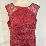 Slny sleeveless maroon red embroidered sequined lace gown size 16 Photo 1