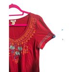 Sundance  Marguerite Embroidered Floral Eyelet Tunic Top Women M Red Boho Peasant Photo 3