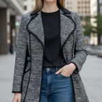 Laundry by Shelli Segal  Black Gray Flare Coat Jacket Womens Size 6 Contrast Trim Photo 0