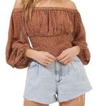 ASTR  the label off the shoulder boho floral chiffon sleeve crop top M Photo 0