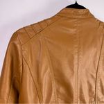 Springrain Camel Faux Leather Moto Jacket, Quilted Zip Pockets, Lined Medium Tan Photo 11