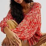 Free People  Up For Anything Floral Long Sleeve Blouse Top Photo 2