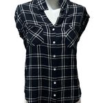 Jachs Girlfriend Jach’s Girlfriend women’s short sleeve black plaid button up blouse top Photo 0