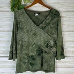Vintage Y2K Tie Dye Faux Surplice Wrap Dark Green Blouse Size L Photo 0