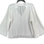 ZARA  Blouse Womens S White Pleated 3/4 Bell Sleeve Fringe V Neck Semi Sheer Top Photo 3