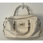 Lulu Guinness Handbag White Top Handle Satchel Zip Close Pockets Silver Accents Photo 2