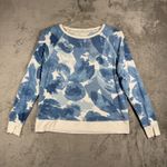 Peace Love World Sweatshirt Blue White Floral Print Pullover Top Comfy Casual S Photo 1