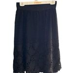 Women's Black Laser Cutout Midi Skirt M Y2k 90s Textured Elastic Waistband Size M Photo 0