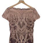 JS Collections JS Collection Embroidered Lace Overlay Gown Scalloped Cap Sleeve Blush Tan 4 Photo 2