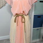 Vintage y2k 2000s Pink Peach Gold Bow 100% Silk Ruffle Coquette Mini Dress 8 NWT Photo 0