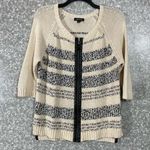 Trouve Ivory Striped Faux Leather Trim Zip Up Cardigan Photo 0