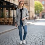 Artisan NY Utility Jacket Small Gray Linen Zip Snap Cargo Pocket Coat Adjustable Photo 3