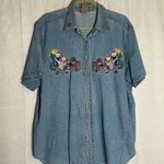 That’s My Size Denim Short Sleeve Button Up Embroidered Bear Americana Shirt 18W Blue Photo 0