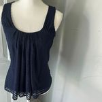 New York & Company Ruched Blue Tank Top Photo 6